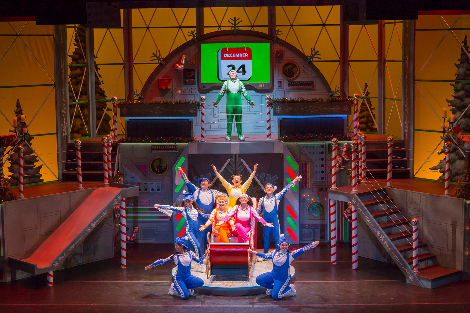 Elves performing on stage